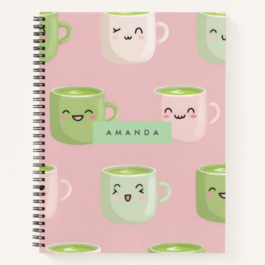 Personalisierte Pastel Kawaii Matcha Teemuster Notizblock (Vorderseite)