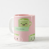 Personalisierte Pastel Kawaii Matcha Teemuster Zweifarbige Tasse (Vorderseite Links)