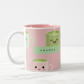 Personalisierte Pastel Kawaii Matcha Teemuster Zweifarbige Tasse (Links)