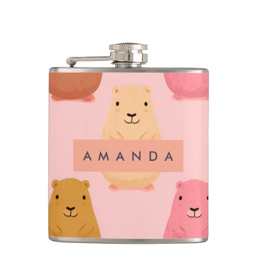 Personalisierte Pastel Niedlich Capybara Muster Flachmann (Vorderseite)