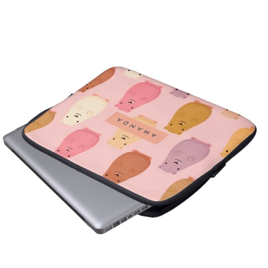 Personalisierte Pastel Niedlich Capybara Muster Laptopschutzhülle (Vorne Knopf)