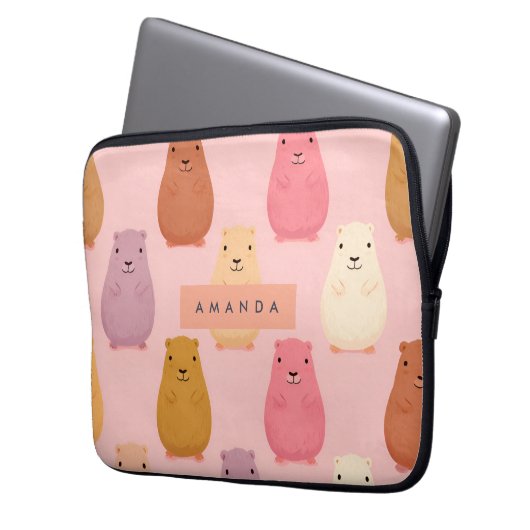 Personalisierte Pastel Niedlich Capybara Muster Laptopschutzhülle (Vorderseite Links)