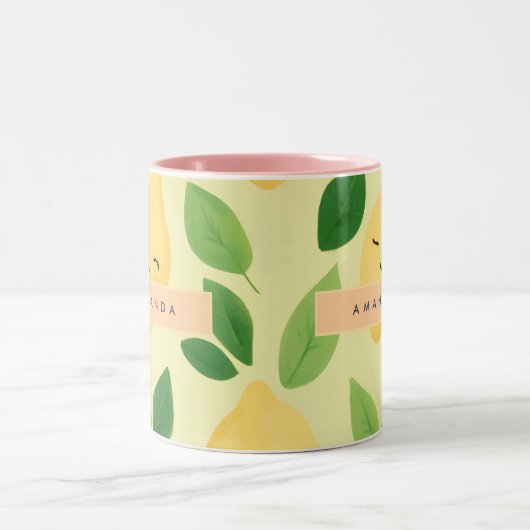Personalisierte Pastel Niedlich Lemon Muster Zweifarbige Tasse (Mittel)