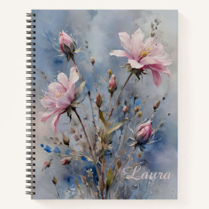 Personalisierte Pastel Pink Roses Wasserfarbe Spir Notizblock