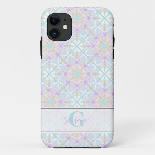 Personalisierte Pastel Rainbow Floral Mandala gete Case-Mate iPhone Hülle (Rückseite)