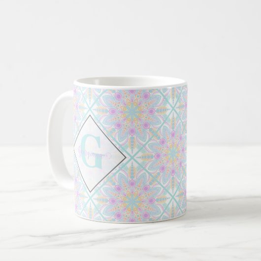 Personalisierte Pastel Rainbow Floral Mandala gete Kaffeetasse (Vorderseite Links)