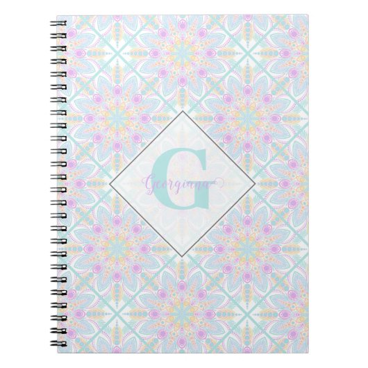 Personalisierte Pastel Rainbow Floral Mandala gete Notizblock (Vorderseite)