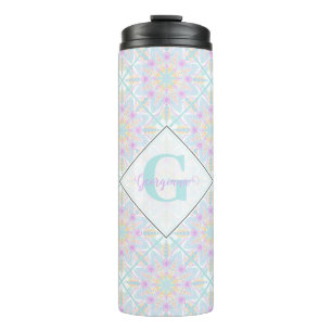 Personalisierte Pastel Rainbow Floral Mandala gete Thermosbecher