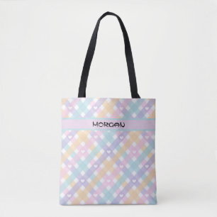 Personalisierte Pastel Rainbow Gingham Pattern Tas Tasche