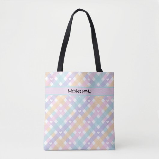 Personalisierte Pastel Rainbow Gingham Pattern Tas Tasche (Vorderseite)