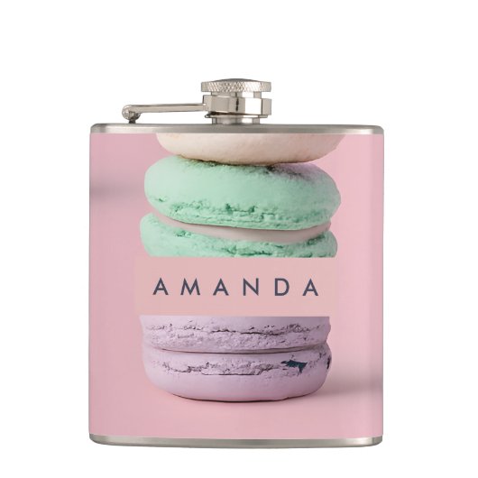 Personalisierte Pastel Rainbow Macaron Flachmann (Vorderseite)