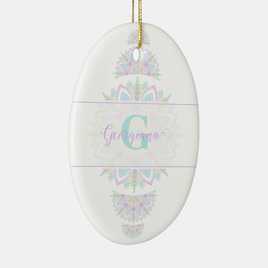 Personalisierte Pastel Rainbow Ornamental Dot Mand Keramik Ornament (Rechts)