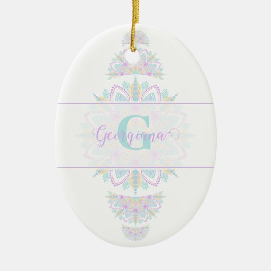 Personalisierte Pastel Rainbow Ornamental Dot Mand Keramik Ornament (Vorne)