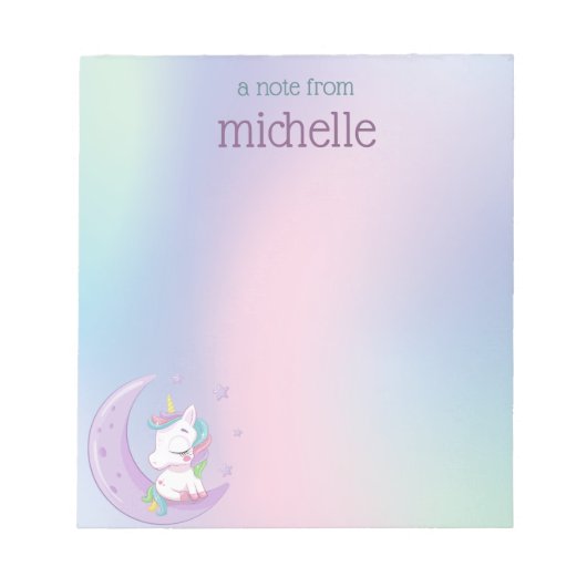Personalisierte Pastel Rainbow Unicorn Notizblock (Vorderseite)
