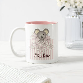Personalisierte Pastel Rosa Niedlich Koala Girls f Zweifarbige Tasse
