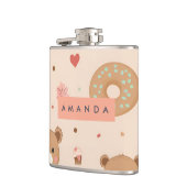 Personalisierte Pastel Teddy Bear und Donut Desser Flachmann (Links)
