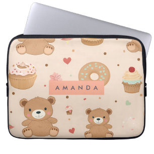 Personalisierte Pastel Teddy Bear und Donut Desser Laptopschutzhülle