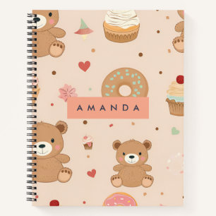 Personalisierte Pastel Teddy Bear und Donut Desser Notizblock