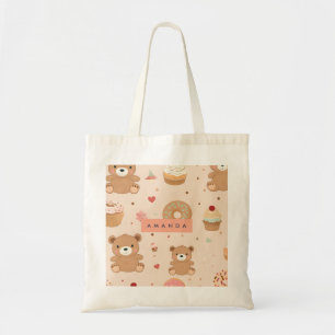Personalisierte Pastel Teddy Bear und Donut Desser Tragetasche