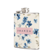 Personalisierte Pastel Watercolor Blauer Blossom Flachmann (Links)