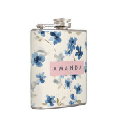 Personalisierte Pastel Watercolor Blauer Blossom Flachmann (Rechts)