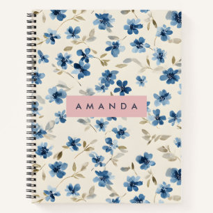 Personalisierte Pastel Watercolor Blauer Blossom Notizblock