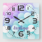 Personalisierte Pastell-Blasen-Wandklemme Quadratische Wanduhr (Vorderseite)
