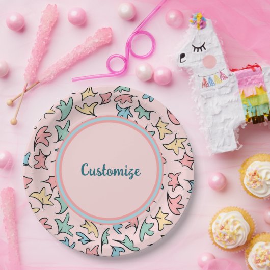 Personalisierte Pastell-Blätter Rosa Pappteller (Party)