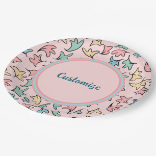 Personalisierte Pastell-Blätter Rosa Pappteller
