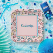Personalisierte Pastell-Blätter Rosa Pappteller (Party)