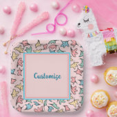 Personalisierte Pastell-Blätter Rosa Pappteller (Party)