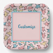 Personalisierte Pastell-Blätter Rosa Pappteller (Vorderseite)