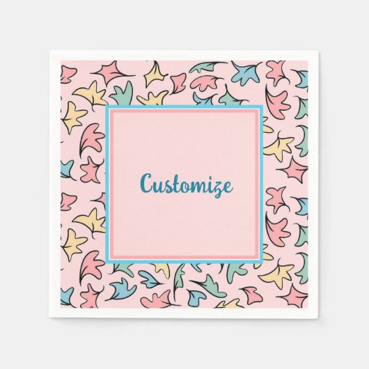 Personalisierte Pastell-Blätter Rosa Serviette (Vorderseite)