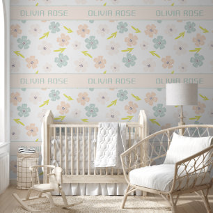 Personalisierte Pastell-Blumen Baby-Name Tapete