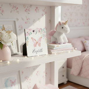 Personalisierte Pastell-Blumen- und Schmetterlings Fotoplatte