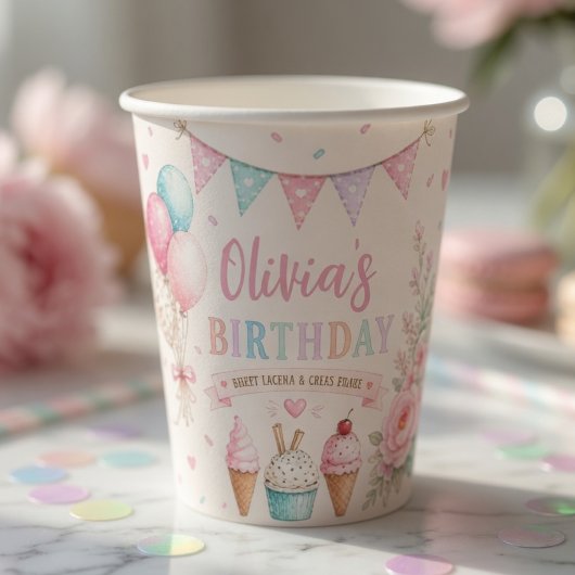 Personalisierte Pastell-Eiscreme-Geburtstagsfeier Pappbecher