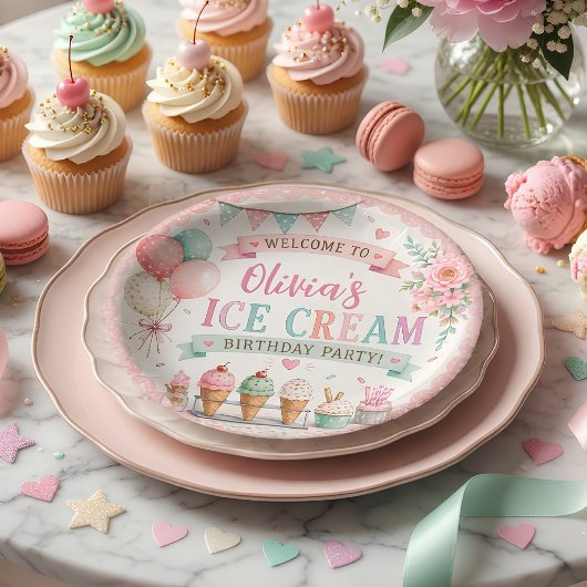 Personalisierte Pastell-Eiscreme-Geburtstagsfeier  Pappteller