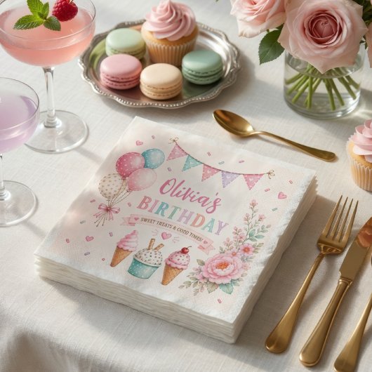 Personalisierte Pastell-Eiscreme-Geburtstagsfeier Serviette