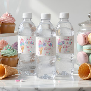 Personalisierte Pastell-Eiscreme-Geburtstagsfeier Wasserflaschenetikett