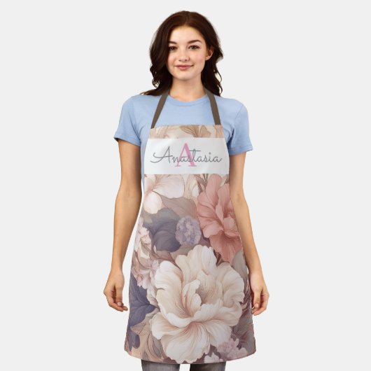 Personalisierte Pastell Floral mit Name und Monogr Schürze (Getragen)