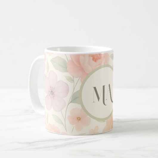 Personalisierte Pastell Floral Tasse mit Monogramm (Vorderseite Links)