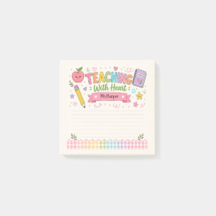 Personalisierte Pastell-Gingham-Lehrerin Mit Herz Post-it Klebezettel