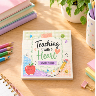 Personalisierte Pastell-Gingham-Lehrerin Mit Herz Post-it Klebezettel