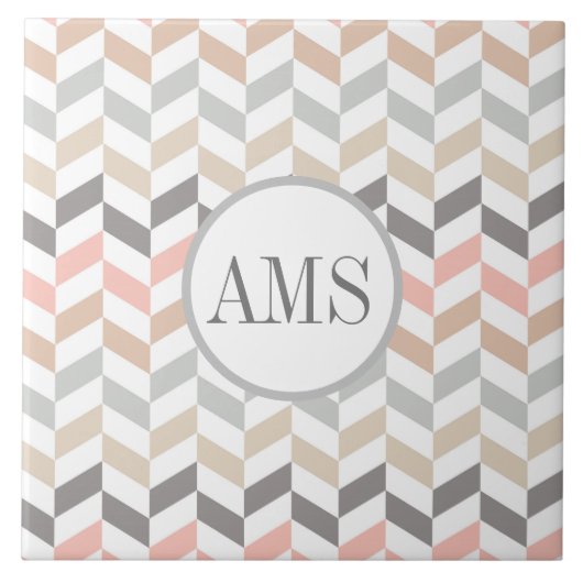 Personalisierte Pastell Herringbone-Monogramm Fliese (Vorderseite)