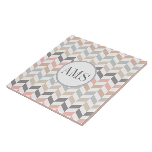 Personalisierte Pastell Herringbone-Monogramm Fliese (Seite)