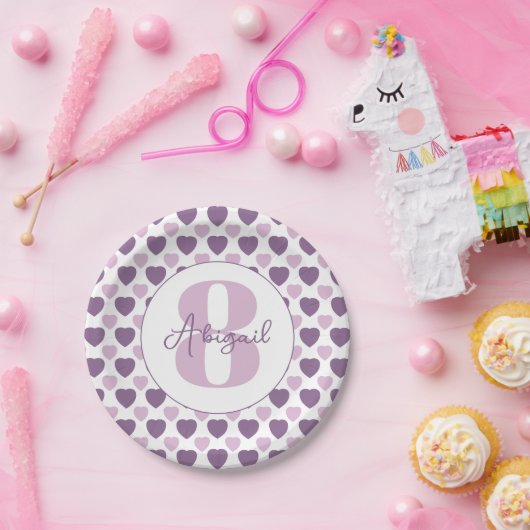 Personalisierte Pastell-Lila-Herzen Pappteller (Party)