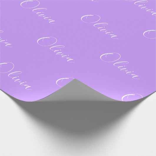 Personalisierte Pastell Lila Name Skript Geschenkpapier (Ecke)