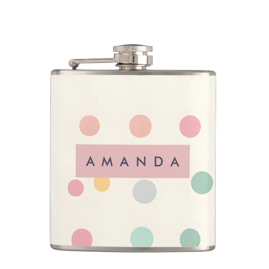 Personalisierte Pastell-Macaron-Polka-Punkte Flachmann (Vorderseite)