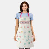 Personalisierte Pastell-Macaron-Polka-Punkte Schürze (Getragen)