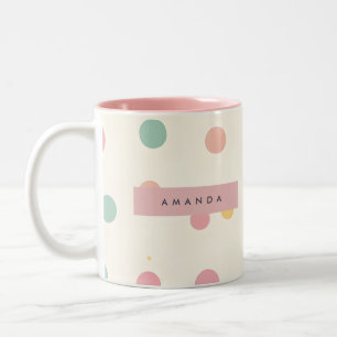 Personalisierte Pastell-Macaron-Polka-Punkte Zweifarbige Tasse